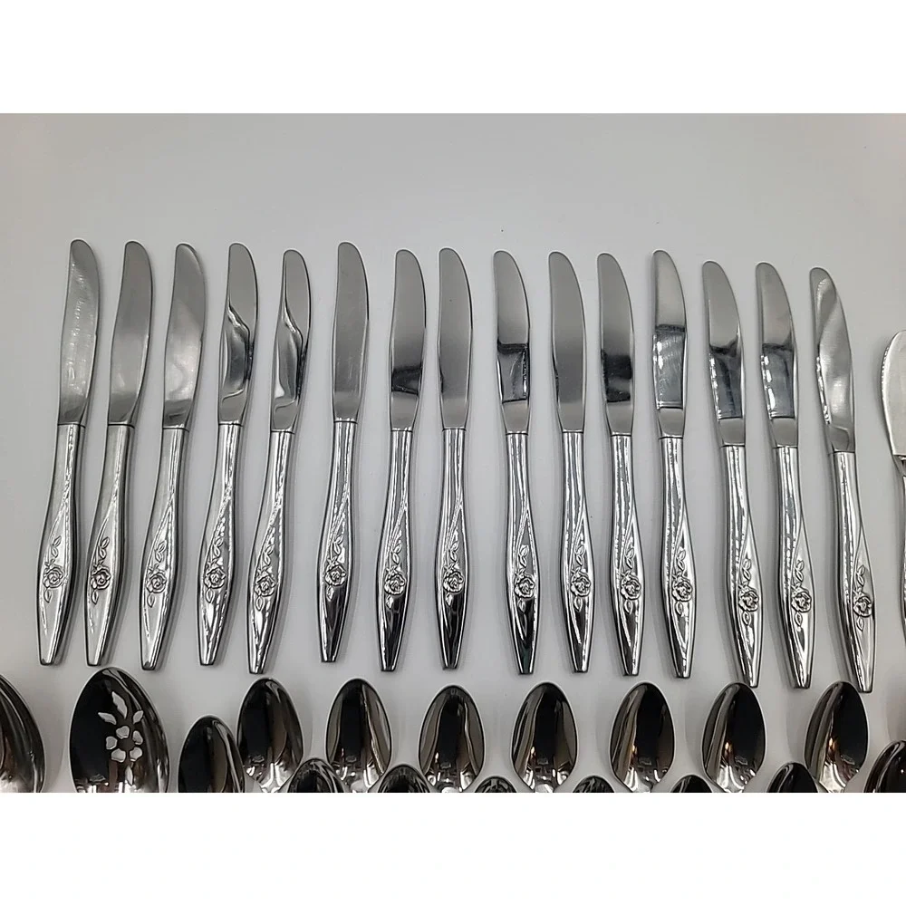 51pc Oneida Oneidacraft Stainless Flatware Deluxe‎ Lasting Rose Floral Shiny